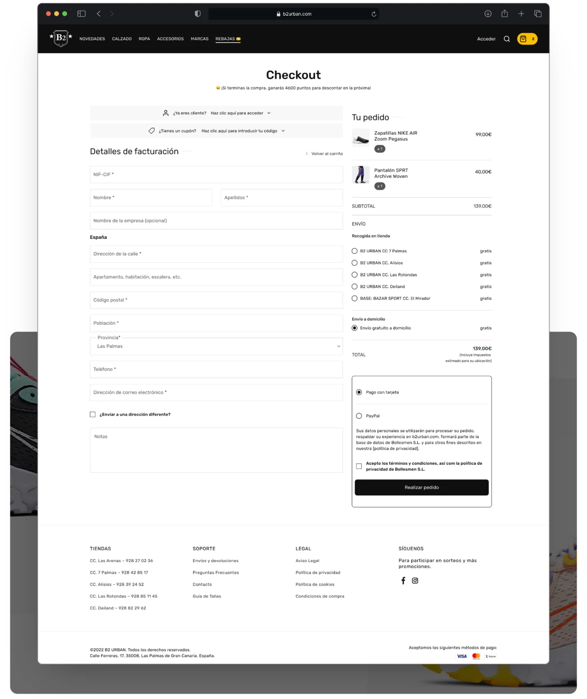 View of the checkout page in B2 Urban